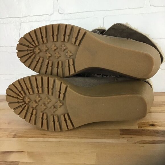 bke Sole ankle boots lace up wedge plateform faux fur tan size 10 fall booties - Picture 8 of 16